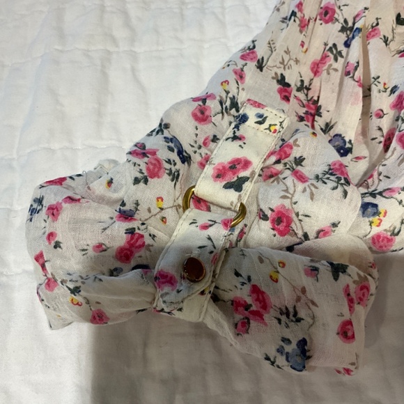 MAGAZINE lightweight cotton convertible long short sleeve floral blouse button M - Picture 9 of 15